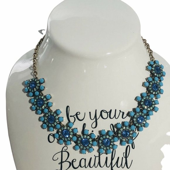 Statement Necklace 20" Blue Faux Turquoise Rhinestone Jewelry - Picture 1 of 7